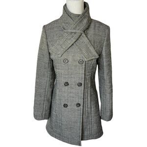 Lole gray double breasted pea coat mock neck preppy winter timeless academia